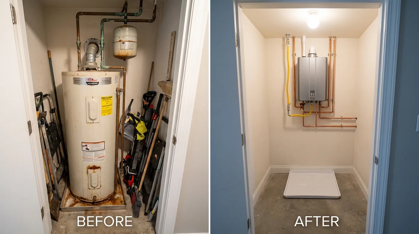 Tank water heater versus wall-mounted tankless unit comparison for Denver, CO homeowners