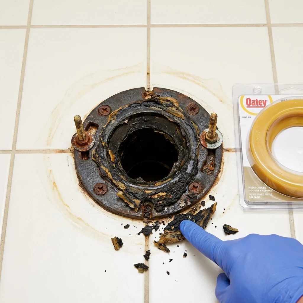 Failed wax ring showing water seepage at the base of a toilet in a Denver, CO home